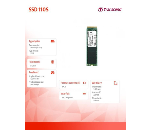 Transcend 512GB M.2 PCIe NVMe 110S - 463154 - zdjęcie 2